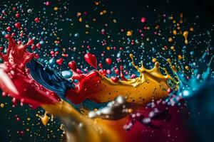 colorful paint splashes on a black background. AI-Generated photo