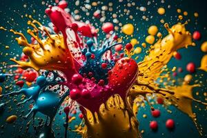 colorful paint splashes on a black background. AI-Generated photo