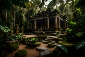 un templo en el selva rodeado por arboles generado por ai foto