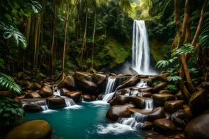 waterfall in the jungle. AI-Generated photo