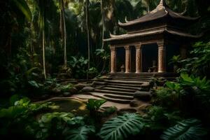 a small temple in the middle of a jungle. AI-Generated photo