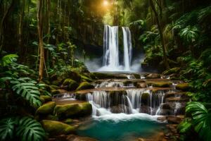 waterfall in the jungle. AI-Generated photo