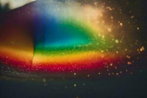 un arco iris es visto mediante un ventana con un arcoíris. generado por ai foto