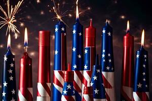 a group of candles with the american flag on them. AI-Generated photo