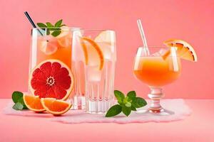 a glass of orange juice with slices of grapefruit. AI-Generated photo