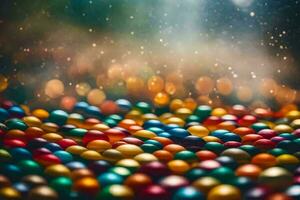 colorful candy balls on a dark background. AI-Generated photo