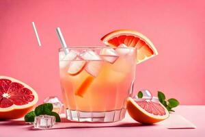 a glass of pink grapefruit juice with ice and slices of grapefruit. AI-Generated photo