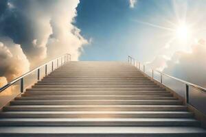 stairs leading to the sky with clouds in the background. AI-Generated photo