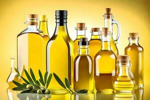 olive oil and other oils are shown in bottles. AI-Generated photo