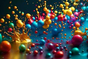 colorful balls are splashing into the air. AI-Generated photo