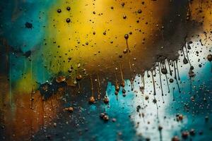a close up of a colorful painting with water droplets. AI-Generated photo