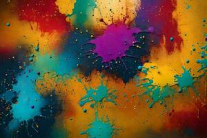 colorful paint splatters on a black background. AI-Generated photo