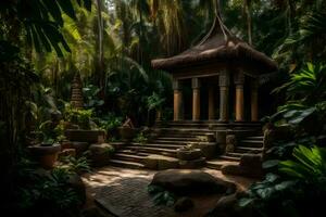 un pequeño templo en el selva. generado por ai foto