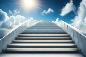 stairs leading to the sky with clouds in the background. AI-Generated photo