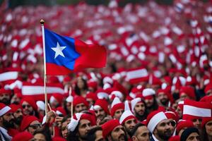 un grande multitud de personas participación arriba un chileno bandera. generado por ai foto