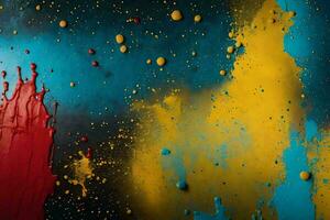 colorful paint splatters on a black background. AI-Generated photo