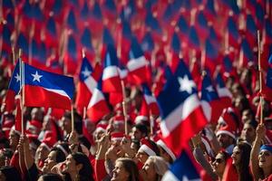 un grande multitud de personas ondulación banderas generado por ai foto