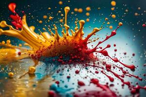 colorful paint splashes on a black background. AI-Generated photo