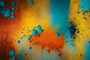 colorful paint splatters on a wall. AI-Generated photo