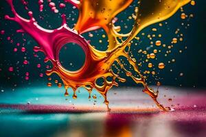 colorful liquid splashes on a black background. AI-Generated photo