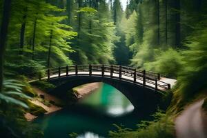 a bridge in the middle of a forest. AI-Generated photo