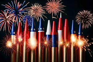 fireworks are shown in a row with red, white and blue fireworks. AI-Generated photo