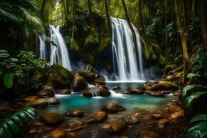 waterfall in the jungle. AI-Generated photo