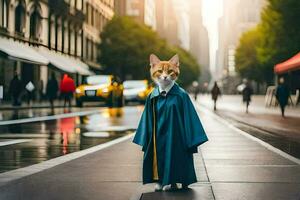 un gato vestido en un graduación vestido y gorra. generado por ai foto