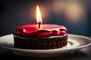 a chocolate cake with a single candle on top. AI-Generated photo