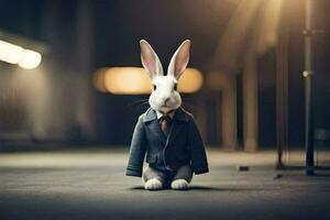 a rabbit wearing a suit and tie. AI-Generated photo