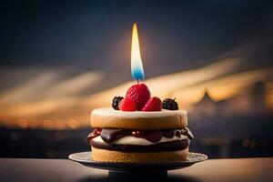 a birthday cake with a candle on top. AI-Generated photo