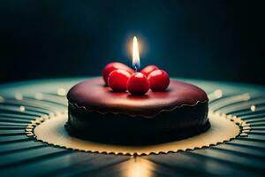 a chocolate cake with a single candle on top. AI-Generated photo