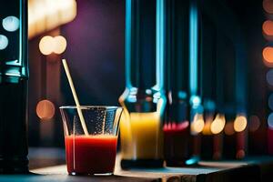 juice in a glass with a straw. AI-Generated photo