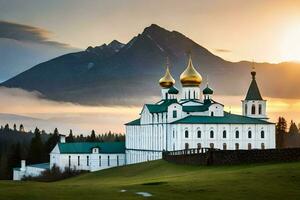 the russian orthodox church in the mountains. AI-Generated photo