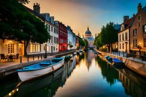 the canals of bruges, belgium. AI-Generated photo