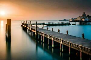 the pier at sunset in venice, italy. AI-Generated photo