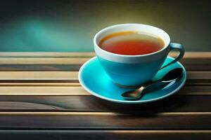 a cup of tea on a wooden table. AI-Generated photo