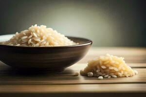 un cuenco de arroz en un mesa. generado por ai foto