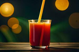 a glass of orange juice with a straw. AI-Generated photo