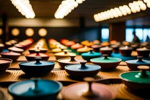 colorful bowls on a table in a restaurant. AI-Generated photo