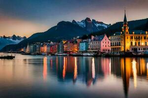 el ciudad de Noruega a oscuridad. generado por ai foto