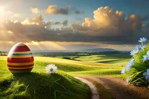 easter egg in the field. AI-Generated photo