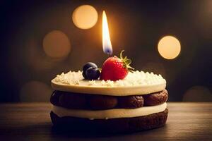 a birthday cake with a single candle. AI-Generated photo