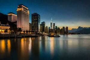 the city skyline at dusk in hong kong. AI-Generated photo