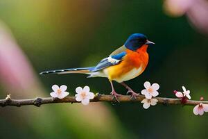 foto fondo de pantalla pájaro, el flores, el árboles, el aves, el flores, el árboles,. generado por ai