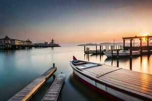 foto fondo de pantalla el cielo, agua, barcos, el muelle, el muelle, el muelle, el. generado por ai