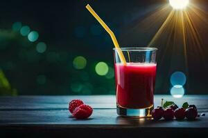 a glass of juice with berries and a straw. AI-Generated photo