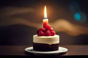 a small cake with a candle on top. AI-Generated photo