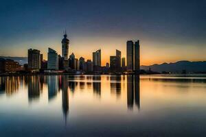 the city skyline at sunset in taiwan. AI-Generated photo