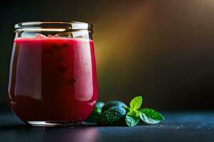 a glass of smoothie with berries and mint. AI-Generated photo